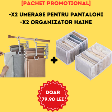 [Pachet promotional] x2 Umerase pantaloni + x2 Organizator de aranjat haine