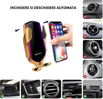 Suport telefon cu incarcare wireless si auto-prindere