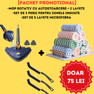 [Pachet promotional] 3xperii de curatat spatii inguste, 5 lavete, mop cu auto-stoarcere